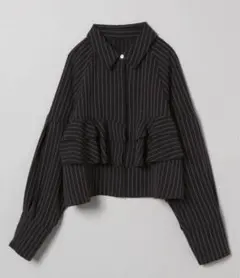 JEANASIS フリル付きストライプ長袖シャツ 黒