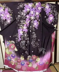 未仕立て 正絹 赤 胡蝶蘭 華 振袖 身丈177 - メルカリ