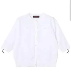 【CABaN】ファインポリエステル ハーフスリーブポケットカーディガン 白