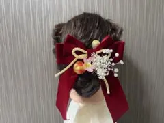 大きいリボン　髪飾り　桜　かすみ草　和玉　白赤卒業式結婚式成人式七五三和装前撮り