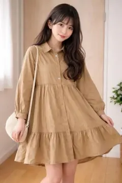 【ZARA】 シャツワンピース 長袖 ティアード