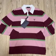 PRADA◇コットン ラガーシャツ ボーダー ポロシャツ 長袖 ロゴ付