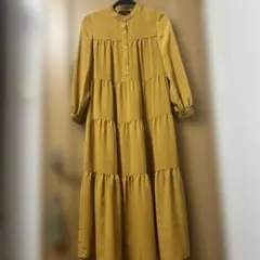 極美品NOUQUEマスタード 長袖 ティアードワンピース