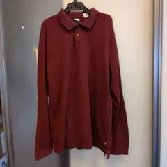 バーガンディ ストライプ 長袖ポロシャツ