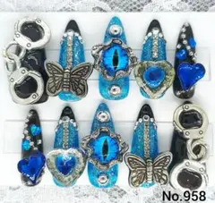 ネイルチップ 958 地雷系 量産型 痛ネイル 推し 黒 青 現品