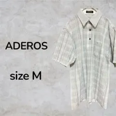 ADEROS トップス　襟付きシャツ　グレー　チェック柄　サイズM ハーフボタン