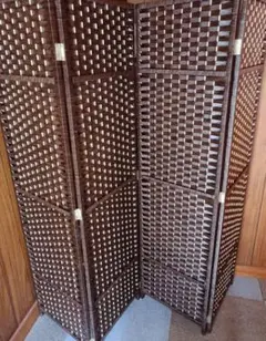 昭和レトロ 欄間付き四連簾屏風 夏屏風 衝立 パーテーション 透かし