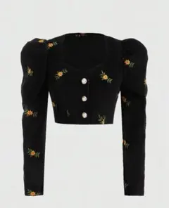 新品未使用 スクエアネック パフスリーブクロップブラウス 花柄 XS