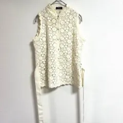 EPRISE レース ノースリーブ ベスト 花柄 ホワイト 立体フラワー 刺繍