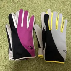 【バラ売り可】ASICS 陸上競技用手袋 ピンク/黒/灰色/黄色　薄手　Lセット