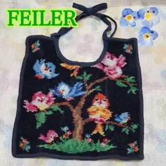 FEILER フェイラー ベビースタイ よだれかけ スクエア 黒 小鳥 リボン