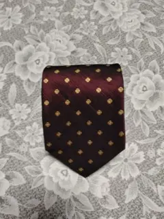 バーガンディ ドット柄 シルクネクタイ