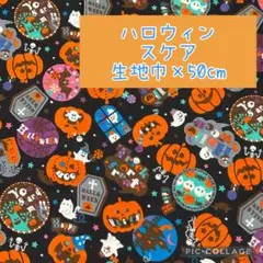 (特価94)スケア　シーチング　ハロウィン　おばけ　かぼちゃ　　生地巾×50