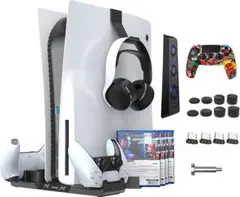 新品☆ PS5スタンド3機体冷却PS5コントローラー2台同時充電 LED充電指示