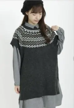サマンサモスモス　幾何学柄ジャカード前後2WAYニットベスト