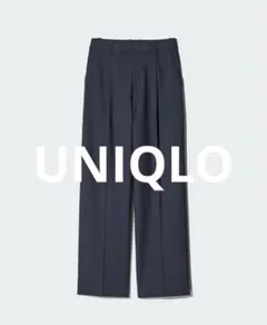 ユニクロ　タックワイドパンツ/ストライプ　ネイビー　XXL