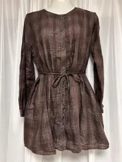 お値下げ！☆ブラウン系チェック柄長袖チュニック新品未使用品　サイズL L☆