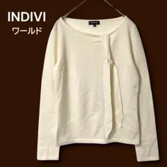 INDIVI ウールカシミヤ混 ボウタイ ニットトップス アイボリー M