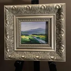 手書き油絵 ミニアート 山河 額付 絵画 インテリア 油彩画
