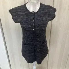 Studio Clip ダークグレー 半袖ニットトップス ボタン付き