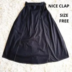 【NICE CLAUP】ロング フレア スカート ベルト付き FREEのサムネイル