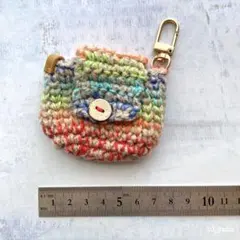 ミニ編みポーチ（レインボー×ベージュ）