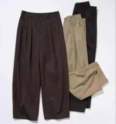 GU チノバレルレッグタックパンツ ダークブラウン　S