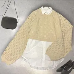 Amiur｜透かし編みクロップド丈ニット｜ショート丈｜ボリュームスリーブ｜かぎ針のサムネイル