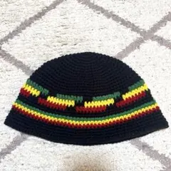 クラッシャーハット　ラスタカラー バケハ　やや大きめ　ボーダー　レゲエ y2k