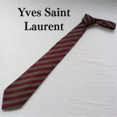 イヴ・サンローラン 赤×灰色 ストライプ柄 ビジネスネクタイ【n3605】