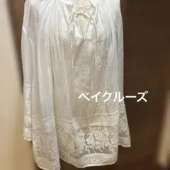 ホワイト レース装飾 長袖 ブラウスのサムネイル