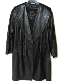 【La Piel】レディース,フリーサイズ羊皮黒ダブルコート,襟大 丈93