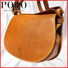 【ポロ ラルフローレン】美品 オールレザー 本革 シボ 刻印ロゴ 三日月