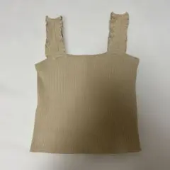 リブニット キャミソール ベージュ フリルストラップのサムネイル