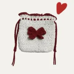 巾着ポーチ リボン ハンドメイド Red×White