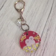 【最終値引き品】レジン作品　わんこキーホルダー　ひまわり
