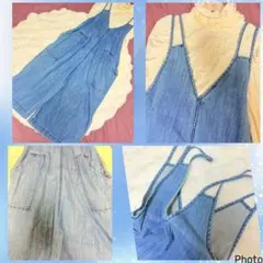 ゆったりワイド★デニムサロペット★オールインワン★オーバーオール★つなぎ