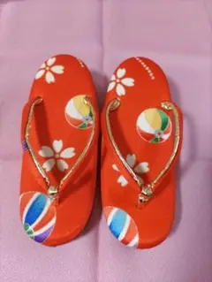 【七五三（全長18cm）】草履（シルク素材・手鞠と桜柄）