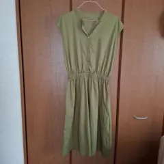 オリーブグリーン ノースリーブシャツワンピース