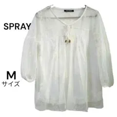 SPRAY スプレイ シアートップス 花柄 ブラウス ホワイト 【M】