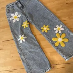 花柄刺繍デニムパンツ 100cm以上