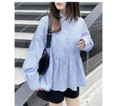 INGNI ストライプ バルーンスリーブ シャツ