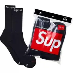 Supreme × Hanes クルーソックス 靴下 ブラック 新品 2足のサムネイル
