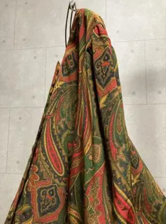 VINTAGE レトロ　ペイズリー柄　包ボタン　ノーカラー　長袖　ブラウス