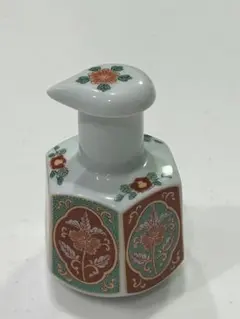 陶器製 六角形 醤油さし 花柄