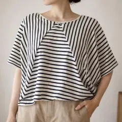 美品✨BEARDSLEY ボーダー ドルマンスリーブ リネン混 半袖 カットソー