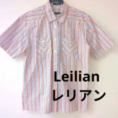 レリアン 高級 マルチカラーストライプ半袖シャツ ブラウス M カラフルのサムネイル