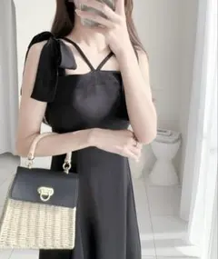 mily bilet リボン付きブラック ロング キャミワンピース small