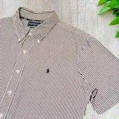 ポロラルフローレン ストライプBD半袖シャツ 紺×白 XL