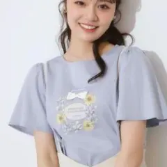 クチュールブローチ　パフュームプリントTシャツ　サックスブルー　Mサイズ